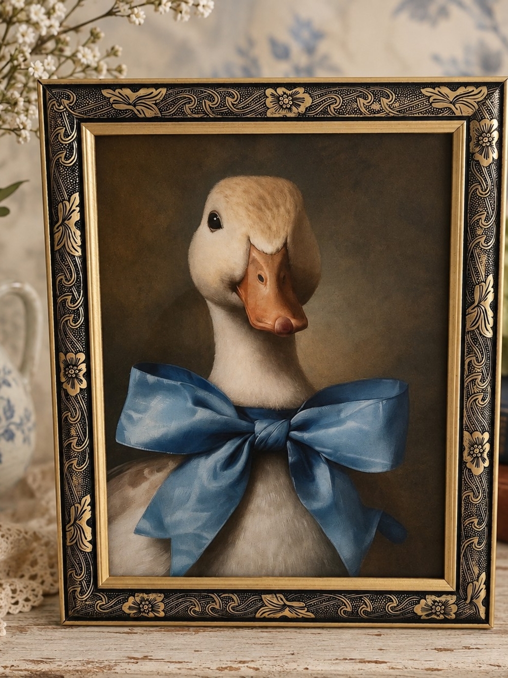 Duck GOOSE  Portrait Wall Art with Blue Bow GRANDMACORE